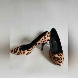 Aldo Leopard Print Heels Leather Under Fur Sz8.5M Pointed Toe 3 Inch Heel